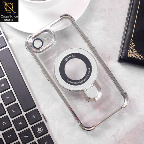 iPhone 16e Cover - Silver -  New Premium  Soft Bordered Case With Metal Kick stand And Camera protection