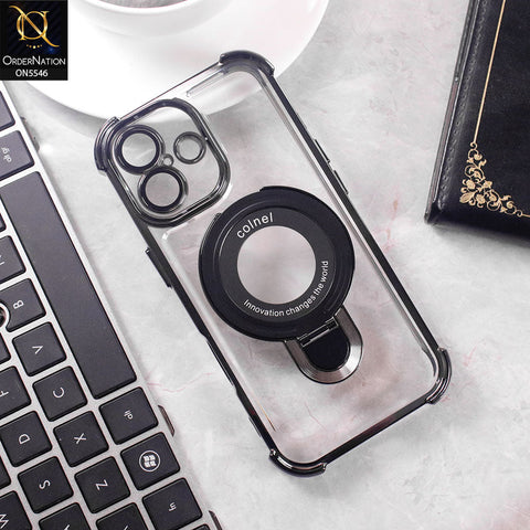 iPhone 17 Cover - Black -  New Premium  Soft Bordered Case With Metal Kick stand And Camera protection
