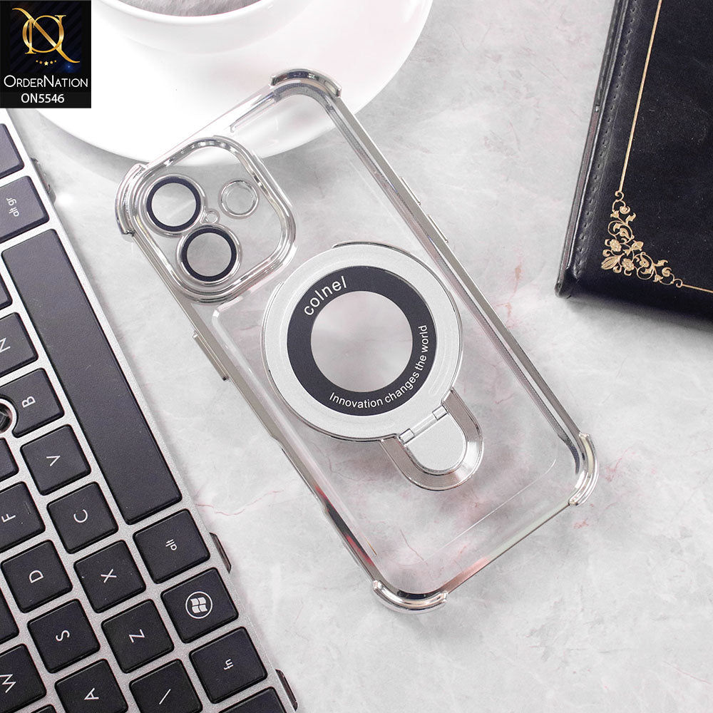 iPhone 17 Cover - Silver -  New Premium  Soft Bordered Case With Metal Kick stand And Camera protection