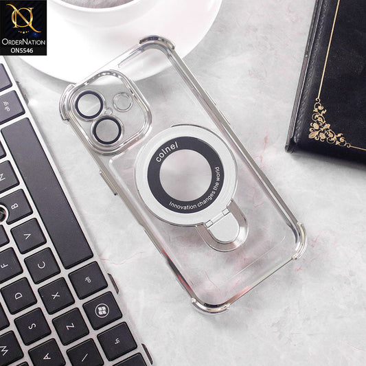 iPhone 17 Cover - Silver -  New Premium  Soft Bordered Case With Metal Kick stand And Camera protection