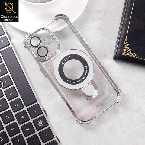 iPhone 17 Cover - Silver -  New Premium  Soft Bordered Case With Metal Kick stand And Camera protection
