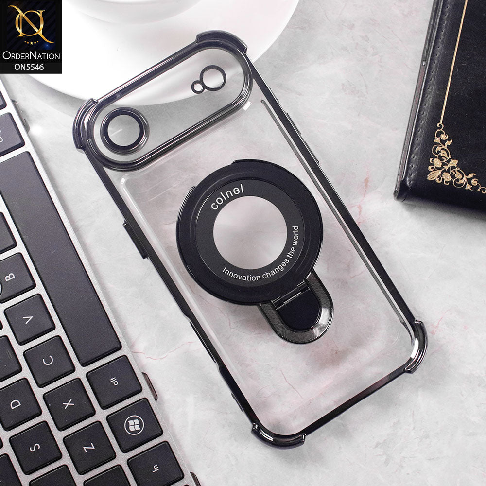 iPhone 17 Air Cover - Black -  New Premium  Soft Bordered Case With Metal Kick stand And Camera protection