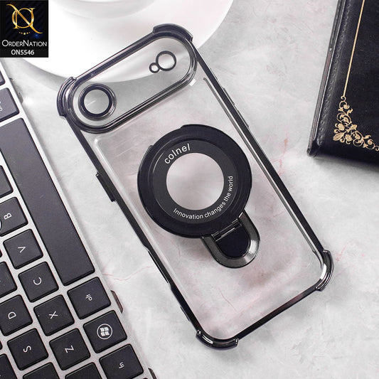 iPhone 17 Air Cover - Black -  New Premium  Soft Bordered Case With Metal Kick stand And Camera protection