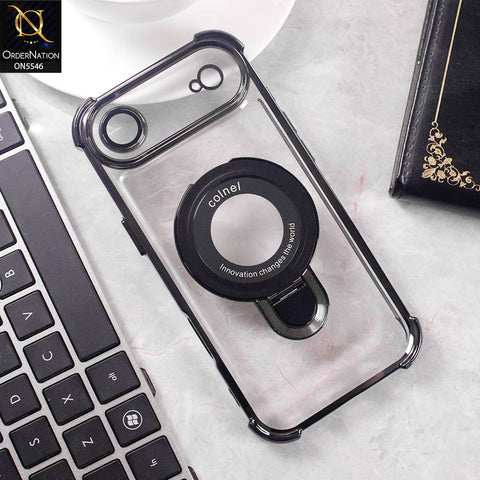 iPhone 17 Air Cover - Black -  New Premium  Soft Bordered Case With Metal Kick stand And Camera protection