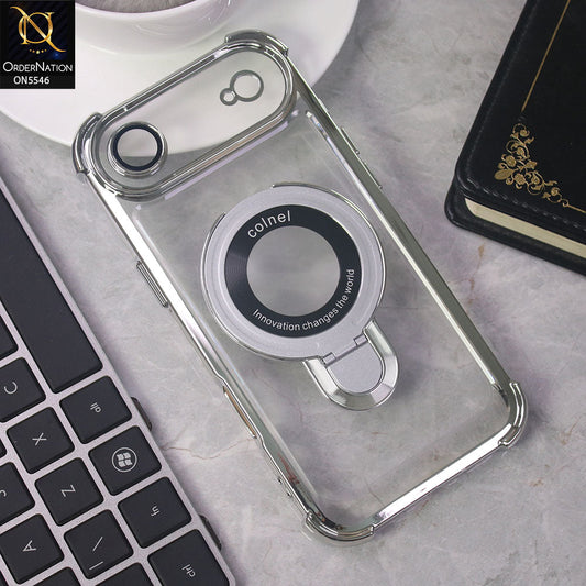 iPhone 17 Air Cover - Silver -  New Premium  Soft Bordered Case With Metal Kick stand And Camera protection