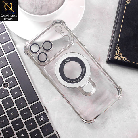 iPhone 17 Pro Cover - Silver -  New Premium  Soft Bordered Case With Metal Kick stand And Camera protection