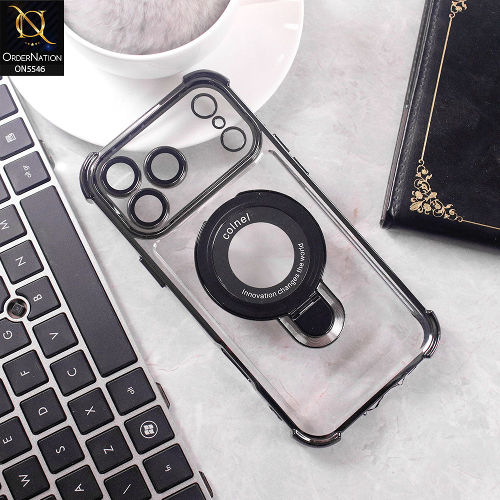 iPhone 17 Pro Max Cover - Black -  New Premium  Soft Bordered Case With Metal Kick stand And Camera protection