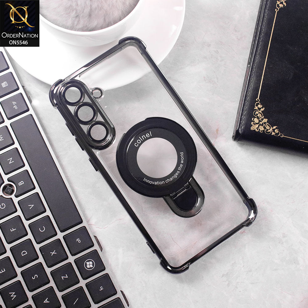 Samsung Galaxy S25 FE Cover - Black -  New Premium  Soft Bordered Case With Metal Kick stand And Camera protection