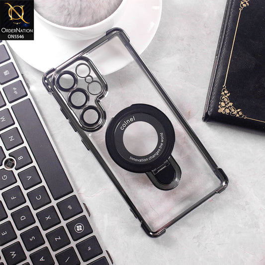 Samsung Galaxy S25 Ultra Cover - Black -  New Premium  Soft Bordered Case With Metal Kick stand And Camera protection