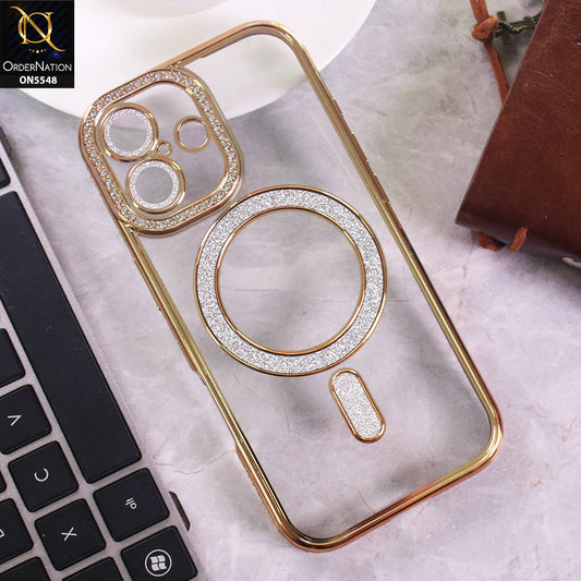 iPhone 17 Cover - Golden - New Premium Rhine Stone Bling Clear Case With Glitter Magsafe Style Case
