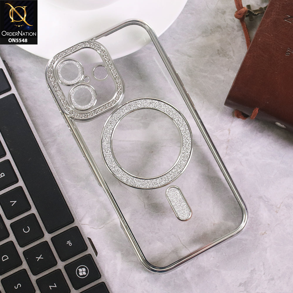 iPhone 17 Cover - Silver - New Premium Rhine Stone Bling Clear Case With Glitter Magsafe Style Case