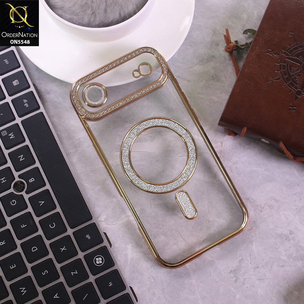 iPhone 17 Air Cover - Golden - New Premium Rhine Stone Bling Clear Case With Glitter Magsafe Style Case