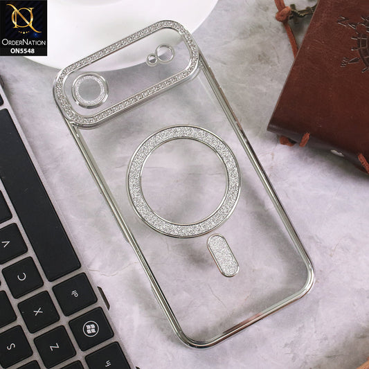 iPhone 17 Air Cover - Silver - New Premium Rhine Stone Bling Clear Case With Glitter Magsafe Style Case