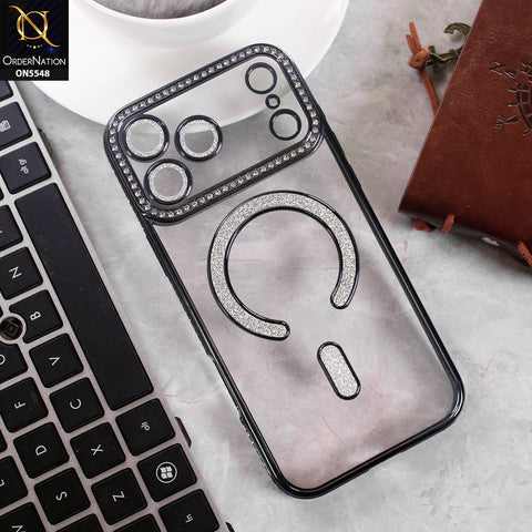 iPhone 17 Pro Cover - Black - New Premium Rhine Stone Bling Clear Case With Glitter Magsafe Style Case