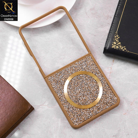 Samsung Galaxy Z Flip 7 Cover - Golden - New High Quality Soft Shinny Glitter Case With Magsafe Design
