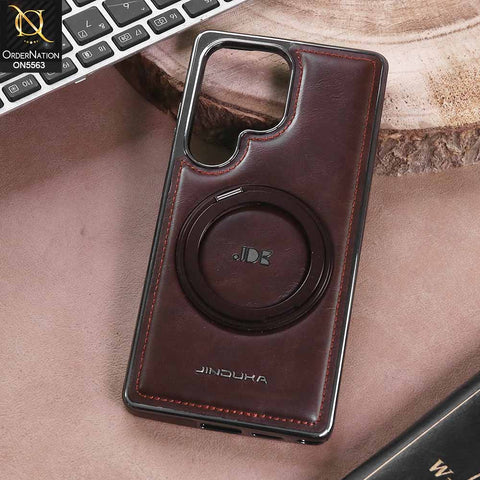 Samsung Galaxy S26 Ultra - Coffee Brown - New Jinduka Premium Leather Case With Metal Kick Stand And Mage Safe