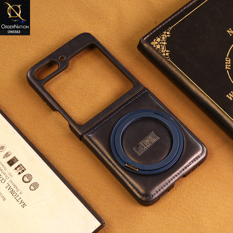 Samsung Galaxy Z Flip 5 Cover -  Blue - New Jinduka Premium Leather Case With Metal Kick Stand And Wireless Charging Option