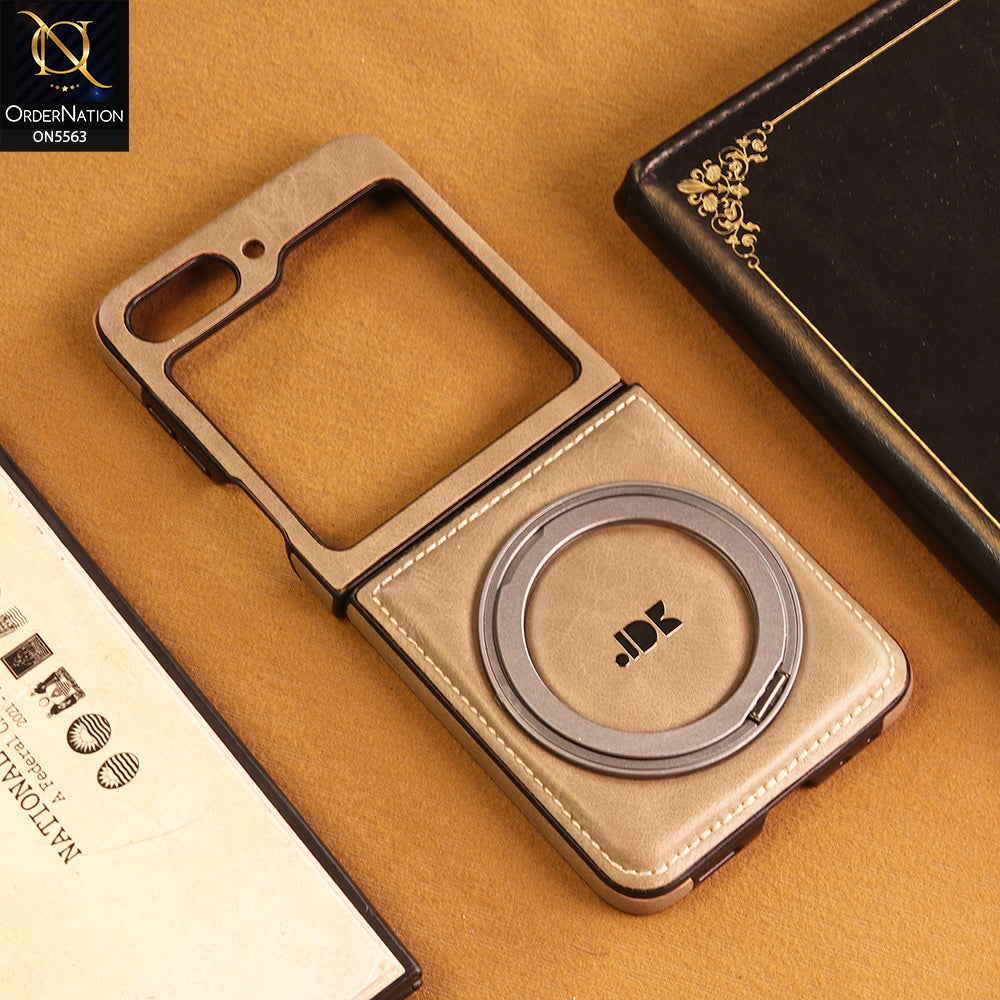Samsung Galaxy Z Flip 5 Cover -  Gray - New Jinduka Premium Leather Case With Metal Kick Stand And Wireless Charging Option