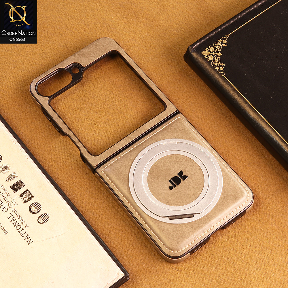Samsung Galaxy Z Flip 6 Cover -  Gray - New Jinduka Premium Leather Case With Metal Kick Stand And Wireless Charging Option
