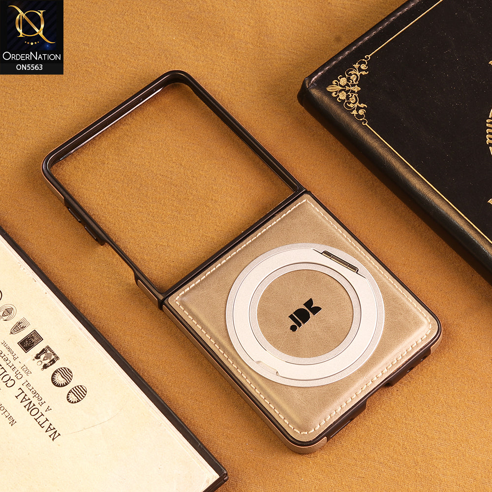 Samsung Galaxy Z Flip 7 Cover -  Gray - New Jinduka Premium Leather Case With Metal Kick Stand And Wireless Charging Option