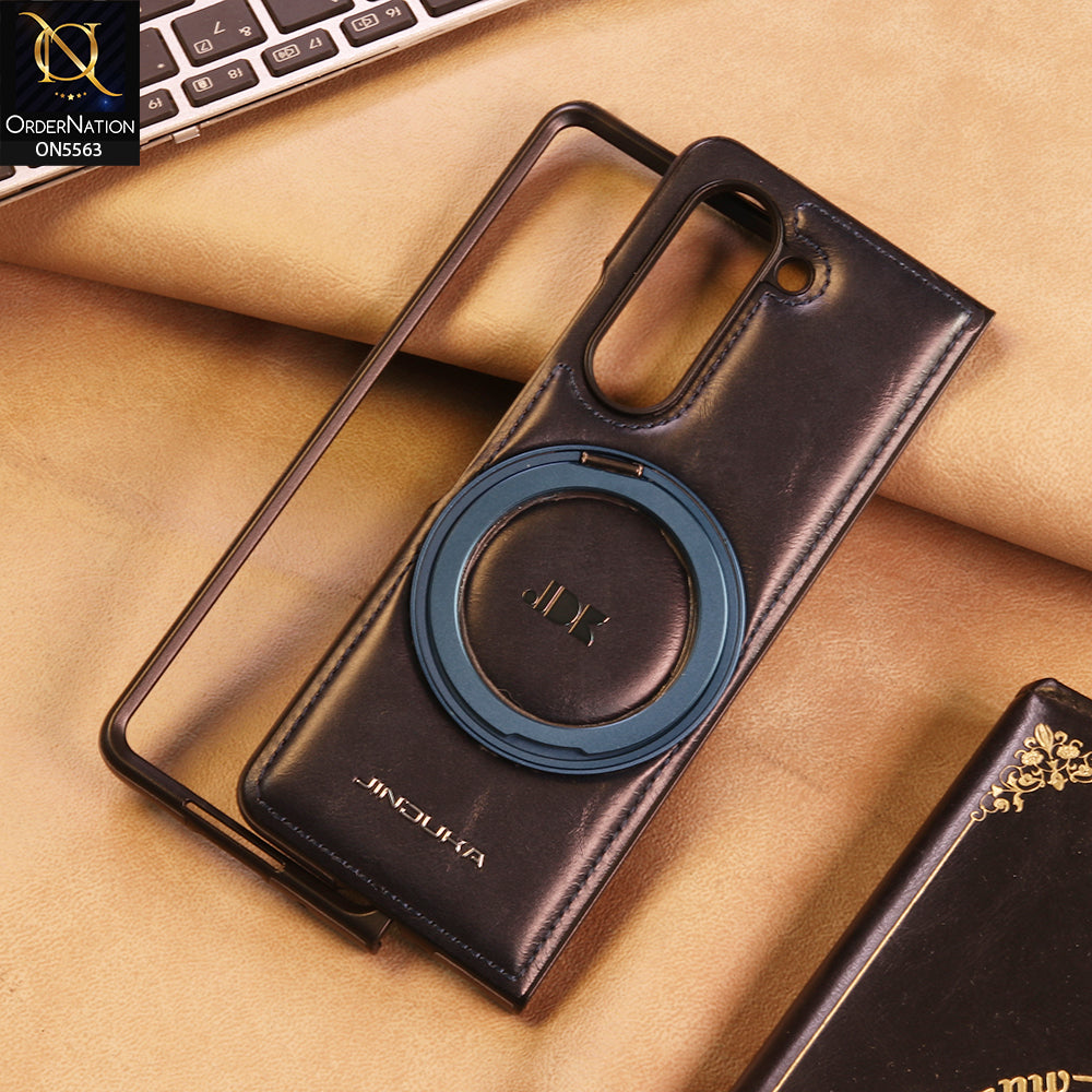 Samsung Galaxy Z Fold 5 5G Cover -  Blue - New JINDUKA Premium Leather Case With Metal Kick Stand And Wireless Charging Option
