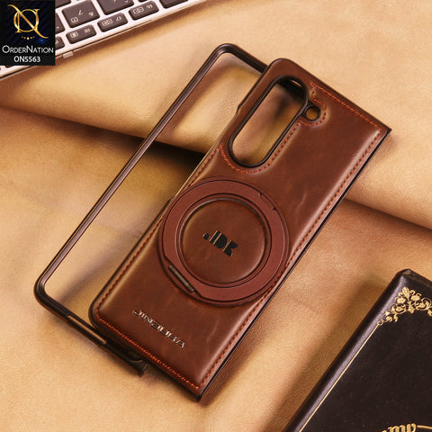 Samsung Galaxy Z Fold 5 5G Cover -  Coffee - New JINDUKA Premium Leather Case With Metal Kick Stand And Wireless Charging Option