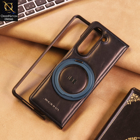 Samsung Galaxy Z Fold 6 5G Cover -  Blue - New JINDUKA Premium Leather Case With Metal Kick Stand And Wireless Charging Option
