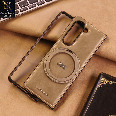 Samsung Galaxy Z Fold 6 5G Cover -  Gray - New JINDUKA Premium Leather Case With Metal Kick Stand And Wireless Charging Option