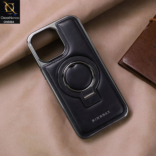 iPhone 16 Pro Max Cover - Black - New Rimbmax High Quality Leather Case With Metal Camera Ring And KickStand