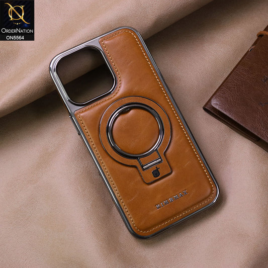 iPhone 16 Pro Max Cover - Brown - New Rimbmax High Quality Leather Case With Metal Camera Ring And KickStand