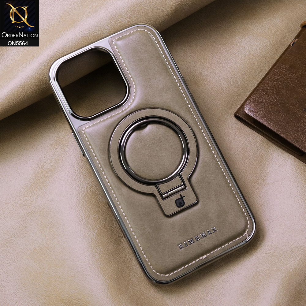 iPhone 16 Pro Max Cover - Gray - New Rimbmax High Quality Leather Case With Metal Camera Ring And KickStand