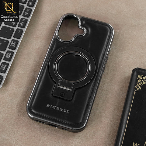 iPhone 17 - Black - New Rimbmax High Quality Leather Case With Metal Camera Ring And KickStand
