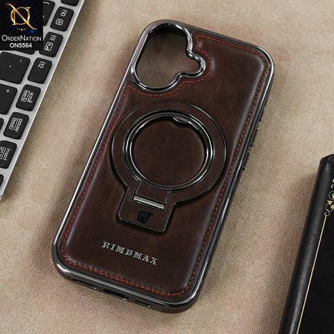 iPhone 17 - Coffee Brown - New Rimbmax High Quality Leather Case With Metal Camera Ring And KickStand