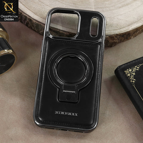 iPhone 17 Pro - Black - New Rimbmax High Quality Leather Case With Metal Camera Ring And KickStand