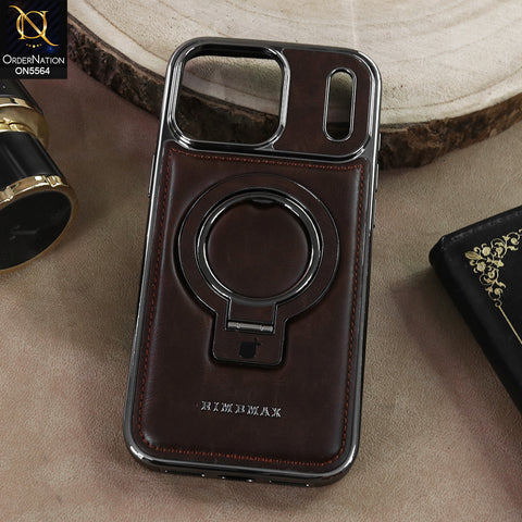 iPhone 17 Pro - Coffee Brown - New Rimbmax High Quality Leather Case With Metal Camera Ring And KickStand