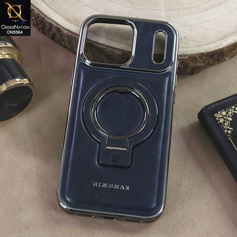iPhone 17 Pro Max - Blue - New Rimbmax High Quality Leather Case With Metal Camera Ring And KickStand