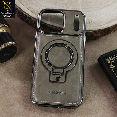 iPhone 17 Pro Max - Gray - New Rimbmax High Quality Leather Case With Metal Camera Ring And KickStand