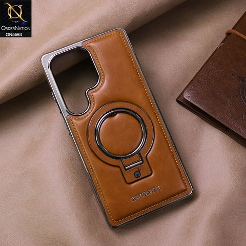Samsung Galaxy S25 Ultra Cover - Brown - New Rimbmax High Quality Leather Case With Metal Camera Ring And KickStand
