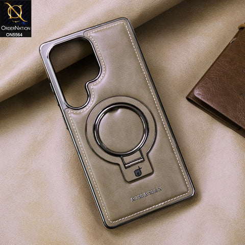 Samsung Galaxy S25 Ultra Cover - Gray - New Rimbmax High Quality Leather Case With Metal Camera Ring And KickStand