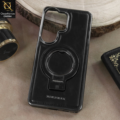 Samsung Galaxy S26 Ultra - Black - New Rimbmax High Quality Leather Case With Metal Camera Ring And KickStand