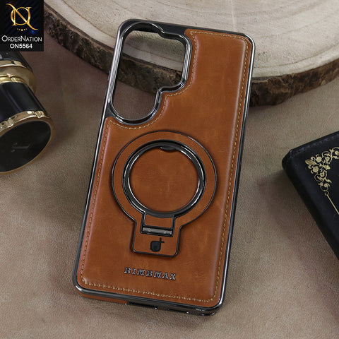 Samsung Galaxy S26 Ultra - Brown - New Rimbmax High Quality Leather Case With Metal Camera Ring And KickStand