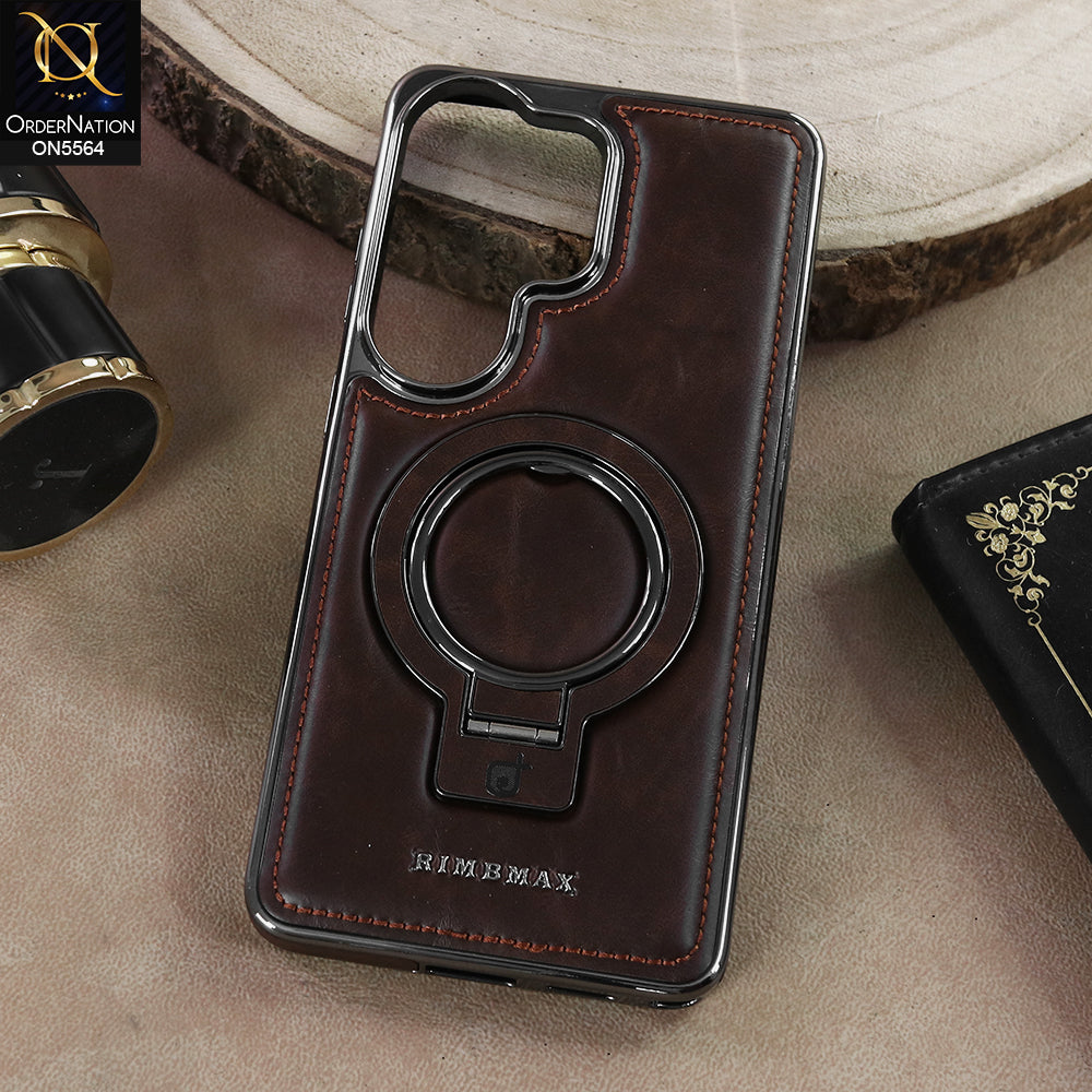 Samsung Galaxy S25 Ultra Cover - Coffee Brown - New Rimbmax High Quality Leather Case With Metal Camera Ring And KickStand