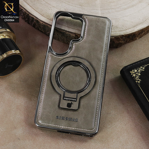 Samsung Galaxy S26 Ultra - Gray - New Rimbmax High Quality Leather Case With Metal Camera Ring And KickStand