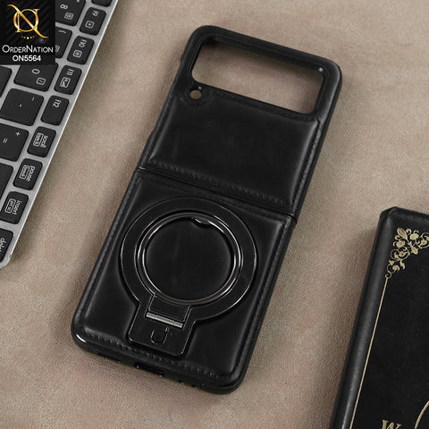 Samsung Galaxy Z Flip 3 5G - Black - New Rimbmax High Quality Leather Case With Metal Camera Ring And KickStand