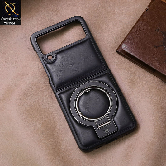 Samsung Galaxy Z Flip 3 5G Cover - Black - New Rimbmax High Quality Leather Case With Metal Camera Ring And KickStand
