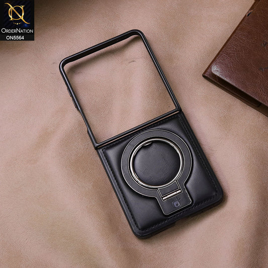 Samsung Galaxy Z Flip 7 Cover - Black - New Rimbmax High Quality Leather Case With Metal Camera Ring And KickStand