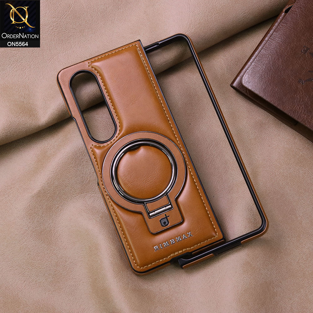 Samsung Galaxy Z Fold 4 5G Cover - Brown - New Rimbmax High Quality Leather Case With Metal Camera Ring And KickStand