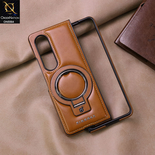 Samsung Galaxy Z Fold 4 5G Cover - Brown - New Rimbmax High Quality Leather Case With Metal Camera Ring And KickStand