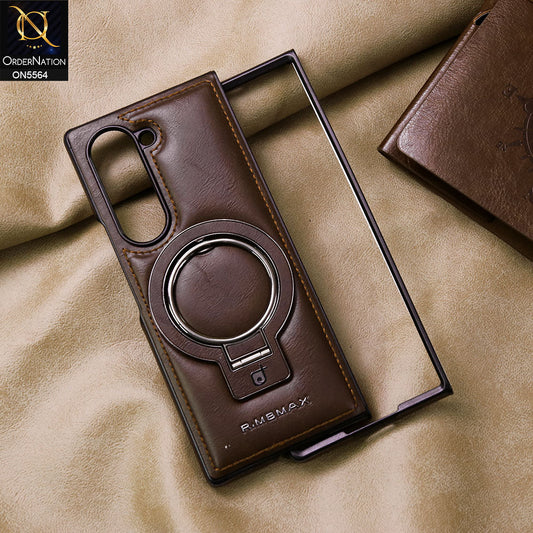 Samsung Galaxy Z Fold 6 5G Cover - Coffee Brown - New Rimbmax High Quality Leather Case With Metal Camera Ring And KickStand