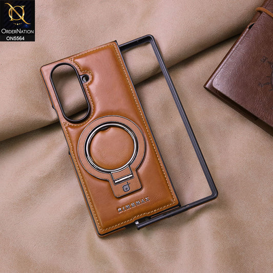 Samsung Galaxy Z Fold 7 Cover - Brown - New Rimbmax High Quality Leather Case With Metal Camera Ring And KickStand